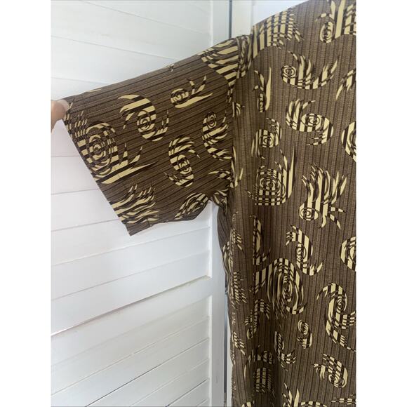 Vtg Maltos Men's Rave Disco 70s Button Down Shirt Brown Tan Floral Stripes LRG - Picture 7 of 8